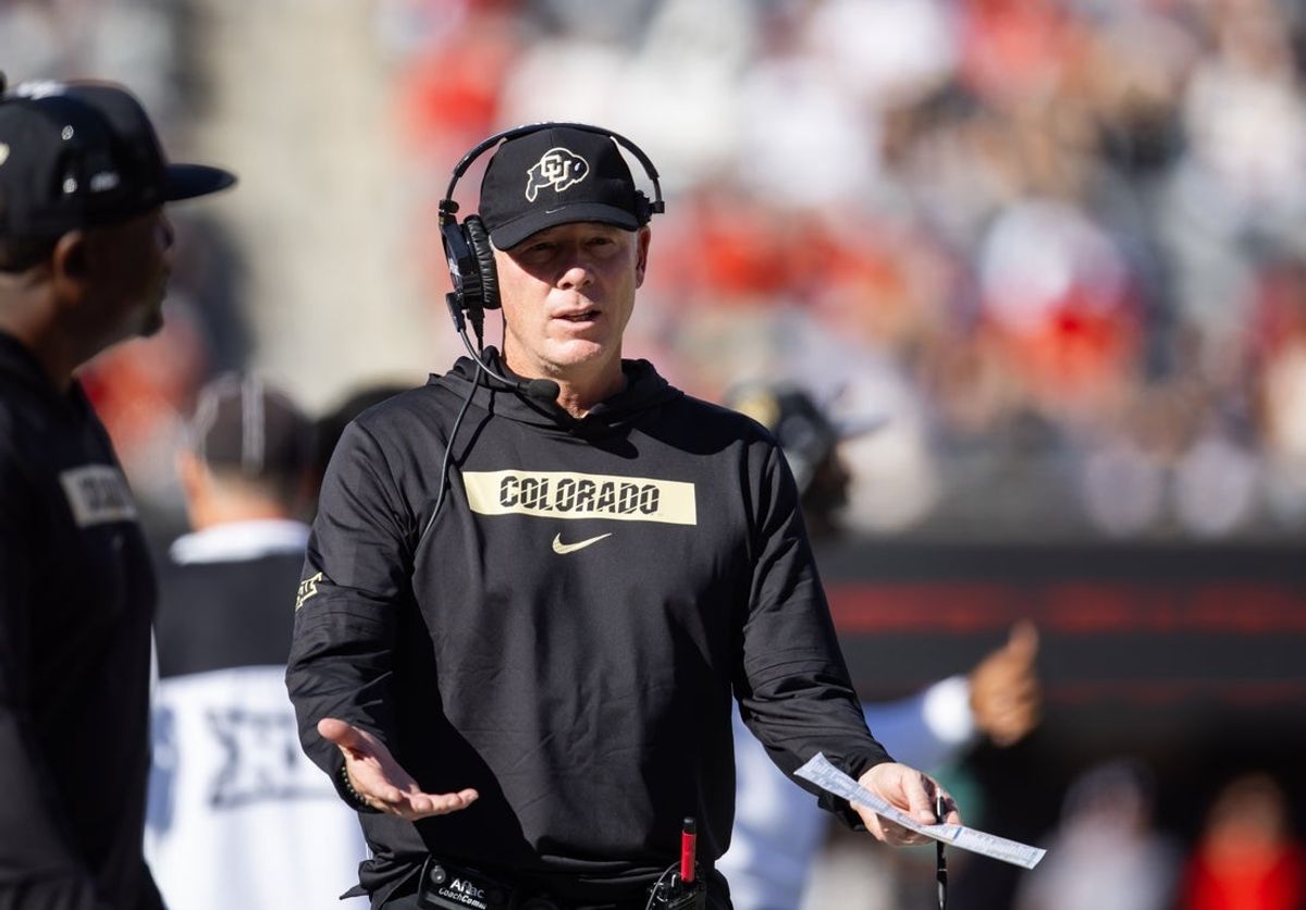 Oct 19, 2024; Tucson, Arizona, USA; Colorado Buffalos offensive coordinator Pat Shurmur against the Arizona Wildcats at Arizona Stadium. Mandatory Credit: Mark J. Rebilas-Imagn Images