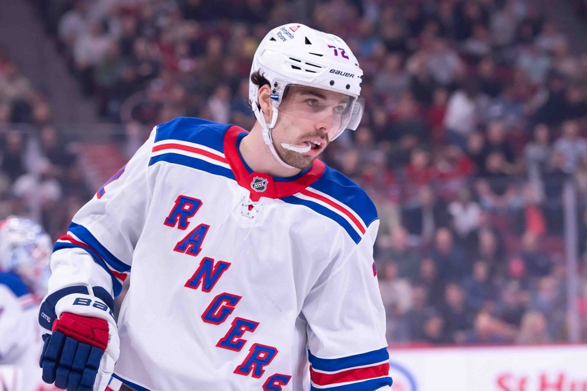 Oct 22, 2024; Ottawa, Ontario, CAN; New York Rangers center Filip Chytil (72) skates in the second period against the Montreal Canadiens  at the Bell Centre. Mandatory Credit: Marc DesRosiers-Imagn Images