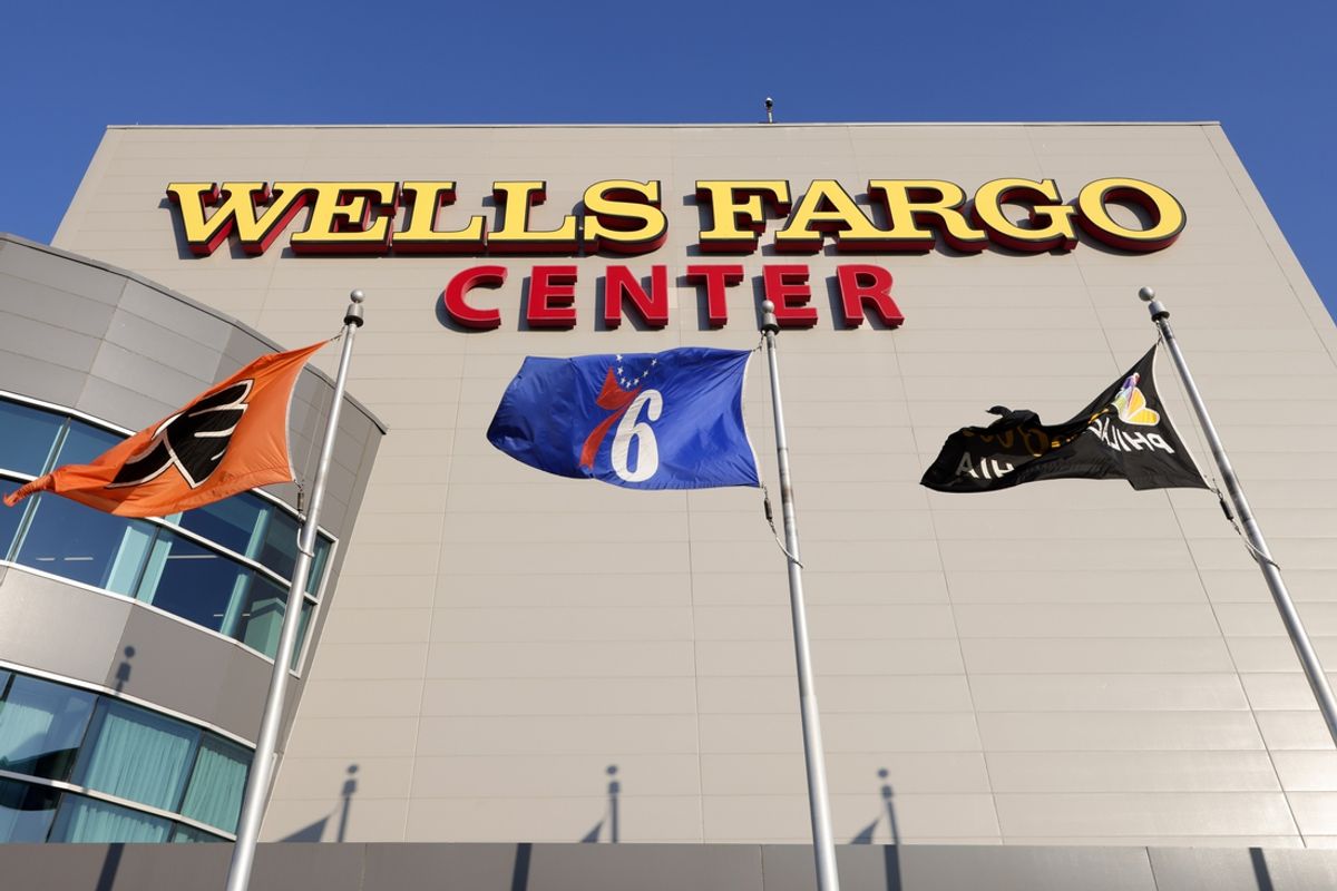 Oct 23, 2024; Philadelphia, Pennsylvania, USA; General view of Wells Fargo Center before a game between the Philadelphia 76ers and the Milwaukee Bucks. Mandatory Credit: Bill Streicher-Imagn Images