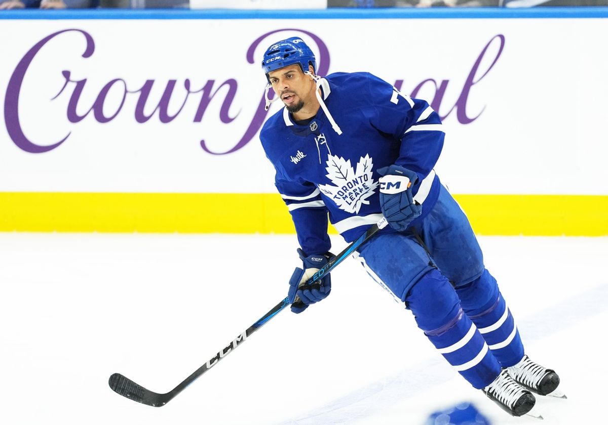 Oct 19, 2024; Toronto, Ontario, CAN; Toronto Maple Leafs right wing Ryan Reaves (75) skates during the warmup before a game against the New York Rangers at Scotiabank Arena. Mandatory Credit: Nick Turchiaro-Imagn Images