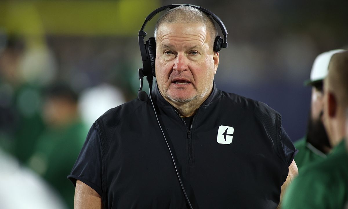 Oct 19, 2024; Annapolis, Maryland, USA; Charlotte 49ers head coach Biff Poggi looks on during the second half against the Navy Midshipmen at Navy-Marine Corps Memorial Stadium. Mandatory Credit: Daniel Kucin Jr.-Imagn Images