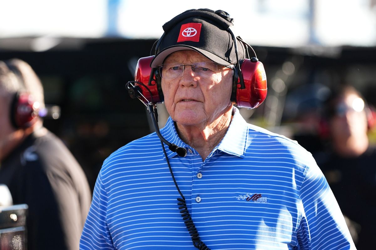 Oct 26, 2024; Homestead, Florida, USA; NASCAR Cup Series owner Joe Gibbs walks down the pit lane during practice for the Straight Talk Wireless 400 at Homestead-Miami Speedway. Mandatory Credit: Jasen Vinlove-Imagn Images