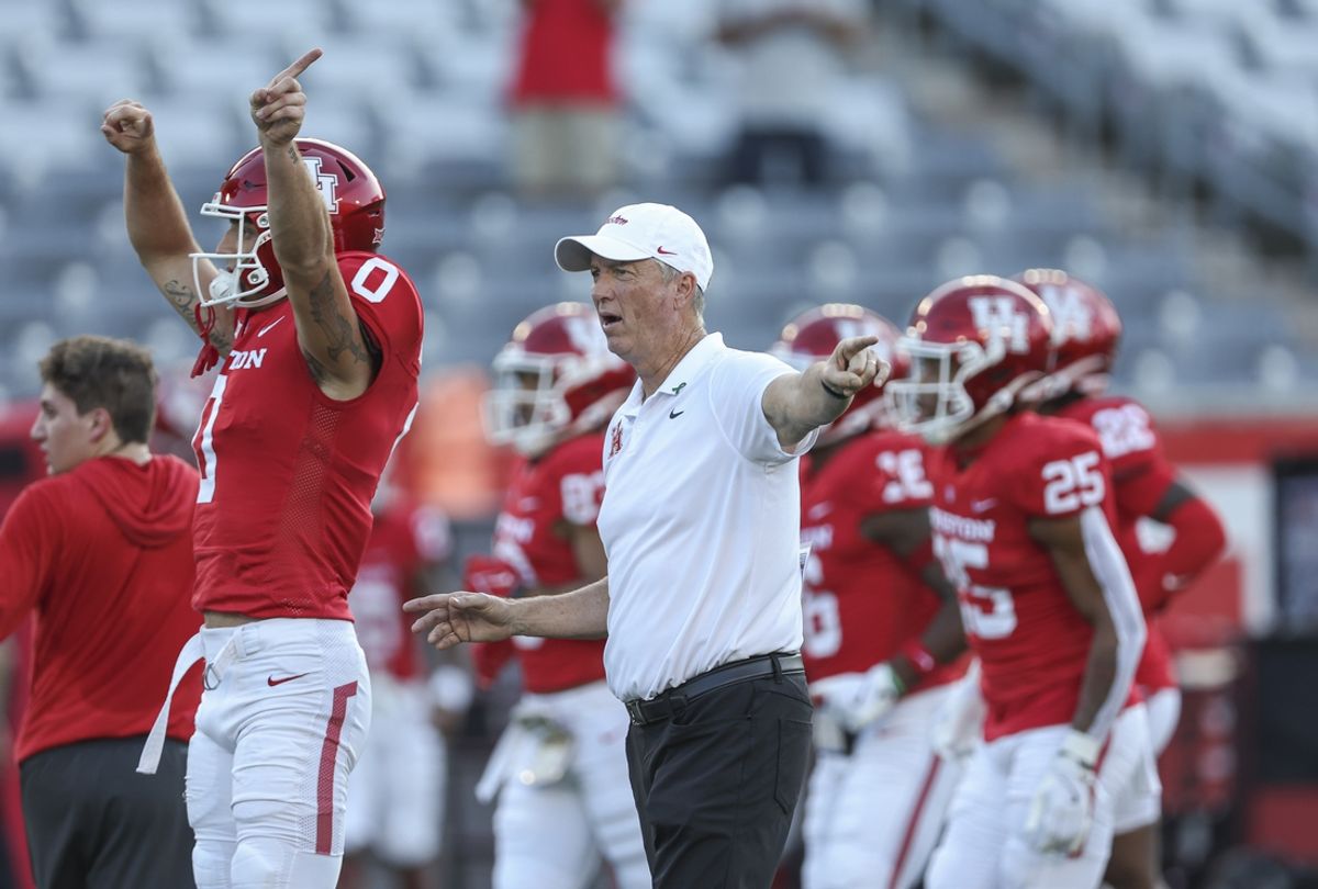 Houston Cougars head coach Willie Fritz on the field before the game against the Utah Utes at TDECU Stadium. Mandatory Credit: Troy Taormina-Imagn Images
