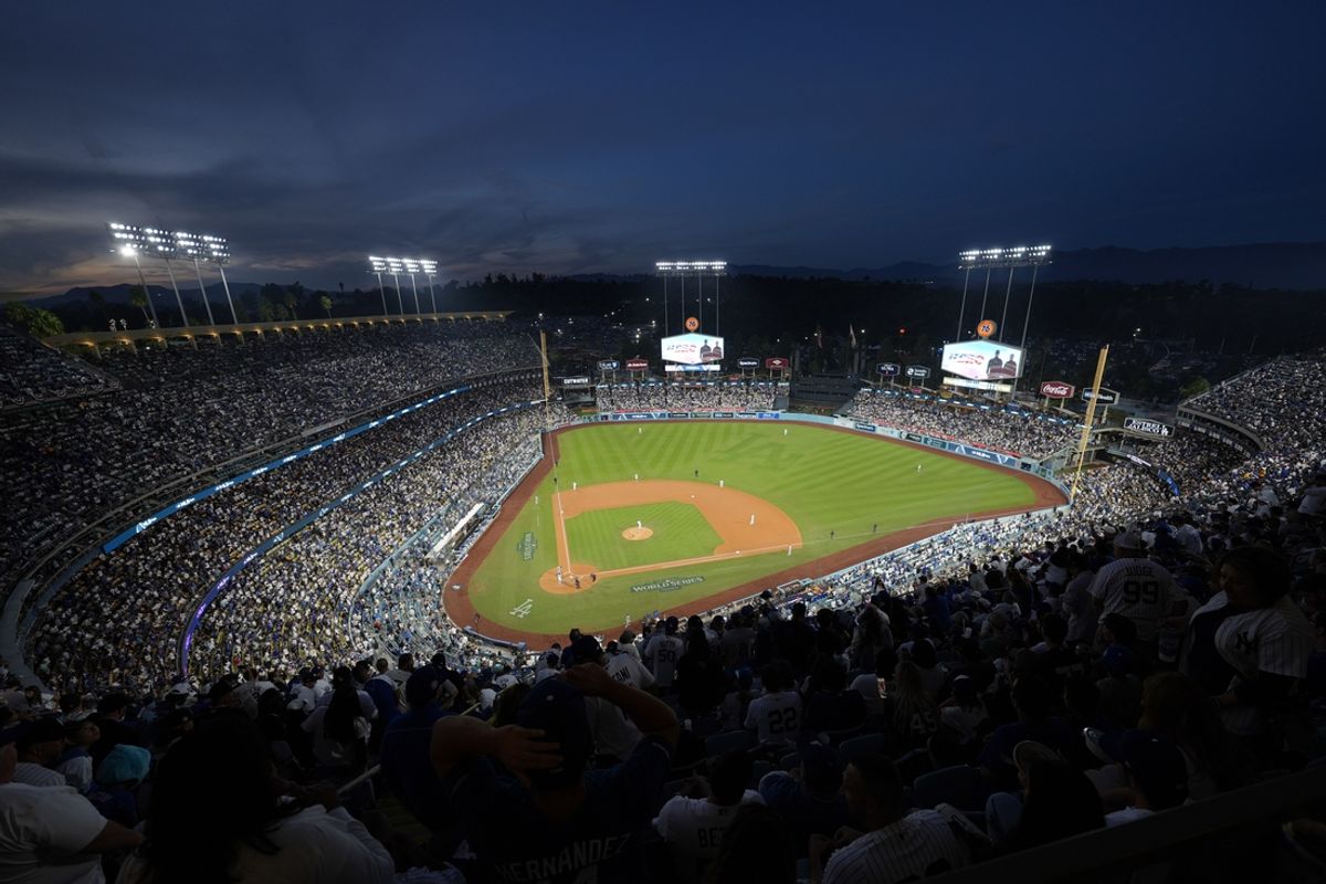 Oct 26, 2024; Los Angeles, California, USA; General view during the fourth inning between the New York Yankees and the Los Angeles Dodgers during game two of the 2024 MLB World Series at Dodger Stadium. Mandatory Credit: Kirby Lee-Imagn Images