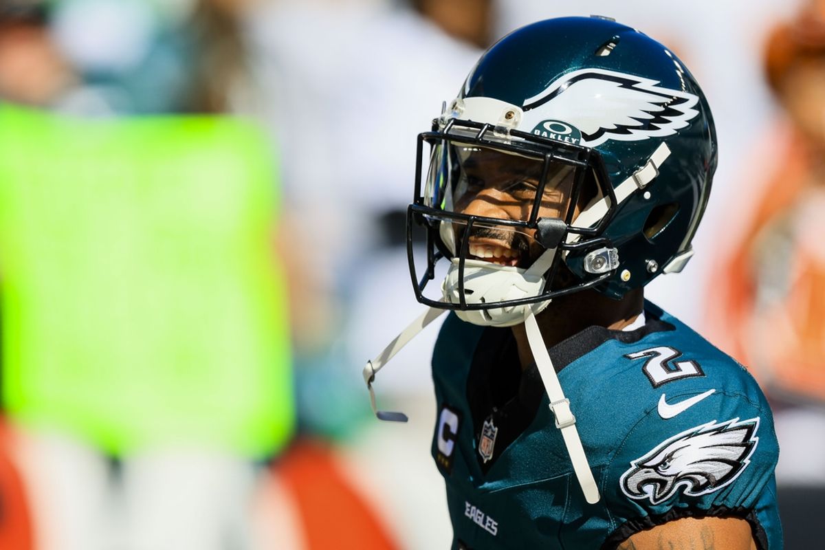 Oct 27, 2024; Cincinnati, Ohio, USA; Philadelphia Eagles cornerback Darius Slay Jr. (2) during warmups before the game against the Cincinnati Bengals at Paycor Stadium. Mandatory Credit: Katie Stratman-Imagn Images