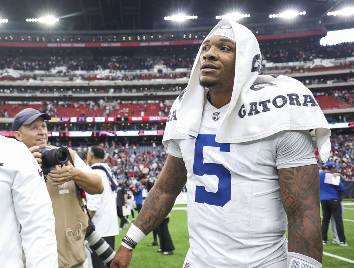 Oct 27, 2024; Houston, Texas, USA; Indianapolis Colts quarterback Anthony Richardson (5) walks on the field after the game against the Houston Texans at NRG Stadium. Mandatory Credit: Troy Taormina-Imagn Images