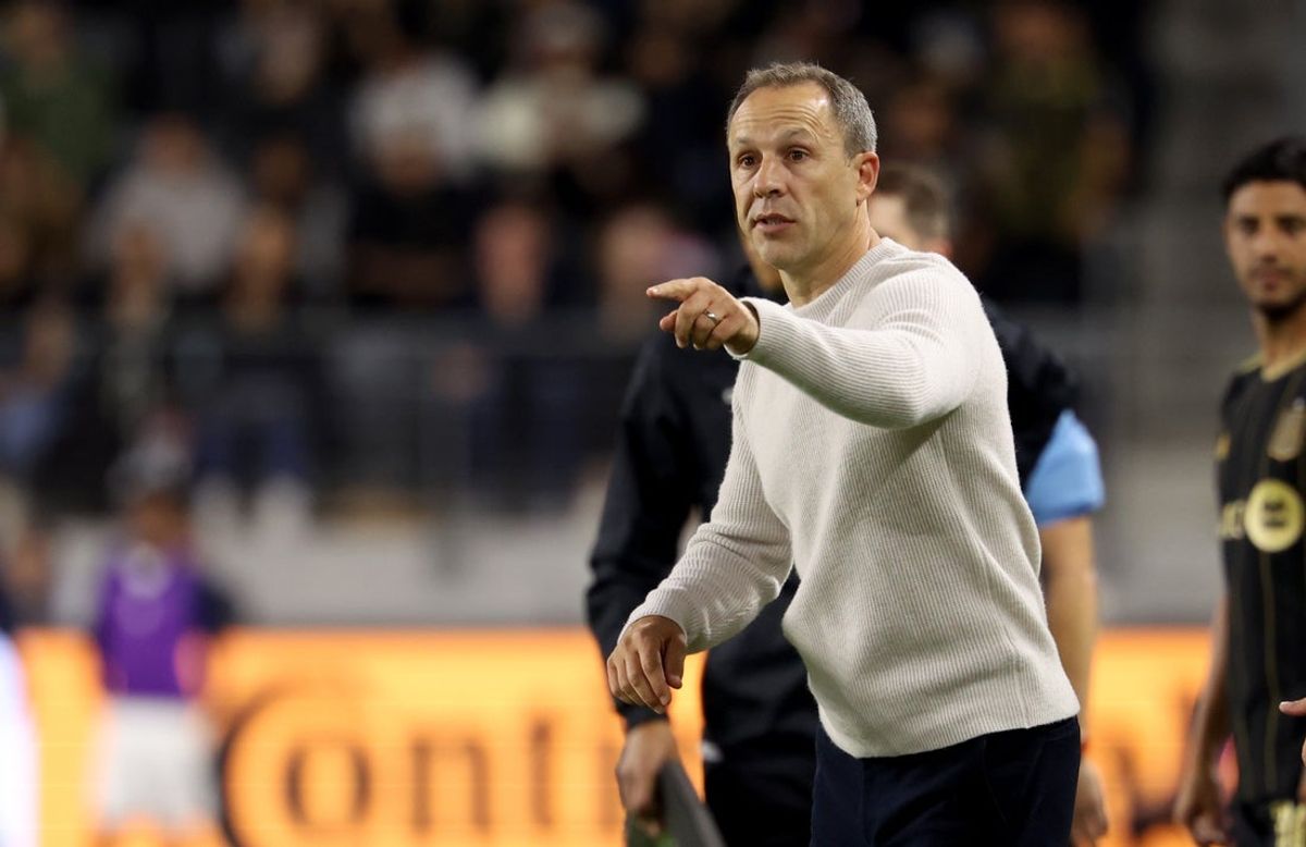 Oct 27, 2024; Los Angeles, California, USA; LAFC head coach Steve Cherundolo during the second half in a 2024 MLS Cup Playoffs Round One match against the Vancouver Whitecaps FC at BMO Stadium. Mandatory Credit: Kiyoshi Mio-Imagn Images