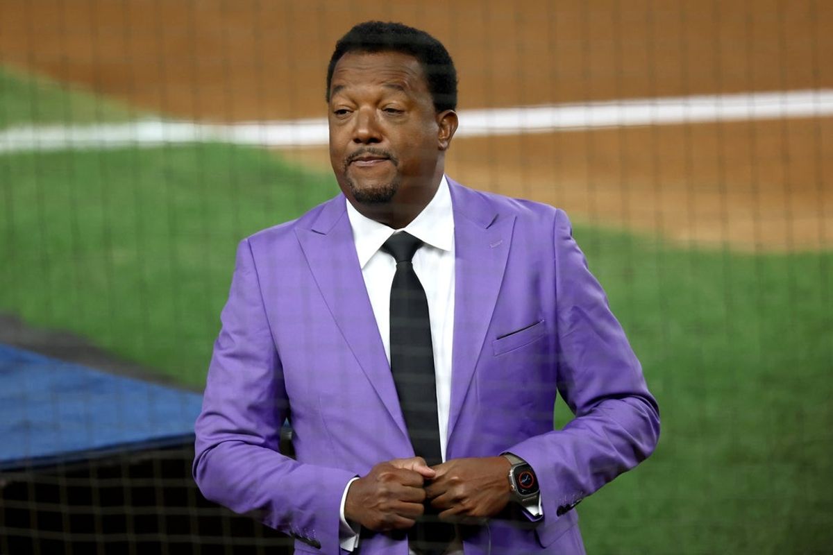 Oct 28, 2024; New York, New York, USA; MLB Hall of Fame player Pedro Martinez before Game 3 of the 2024 MLB World Series between the Los Angeles Dodgers and New York Yankees at Yankee Stadium. Mandatory Credit: Vincent Carchietta-Imagn Images