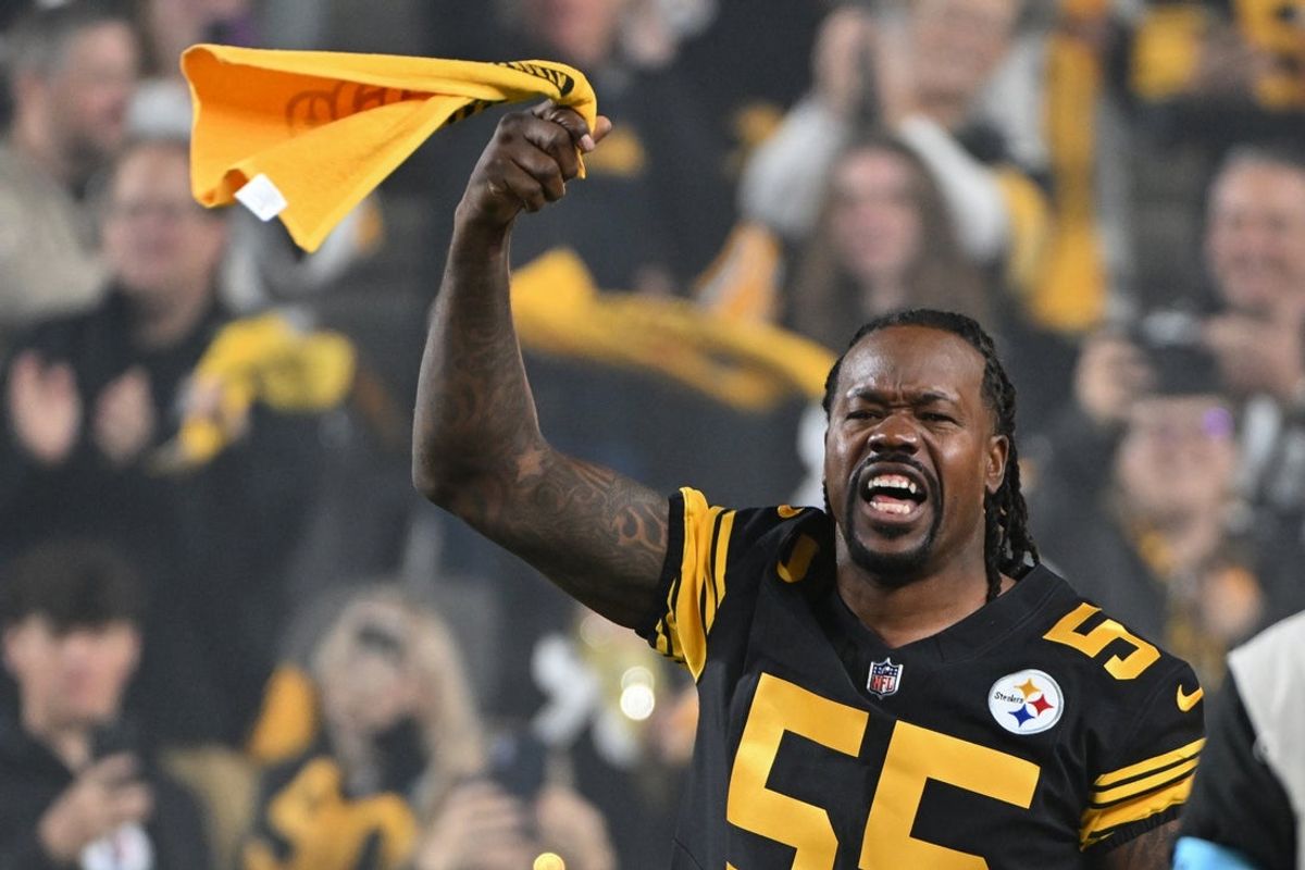 Oct 28, 2024; Pittsburgh, Pennsylvania, USA; Pittsburgh Steelers cornerback Joey Porter Sr. waves the Terrible Towel before a game against the New York Giants at Acrisure Stadium. Mandatory Credit: Barry Reeger-Imagn Images