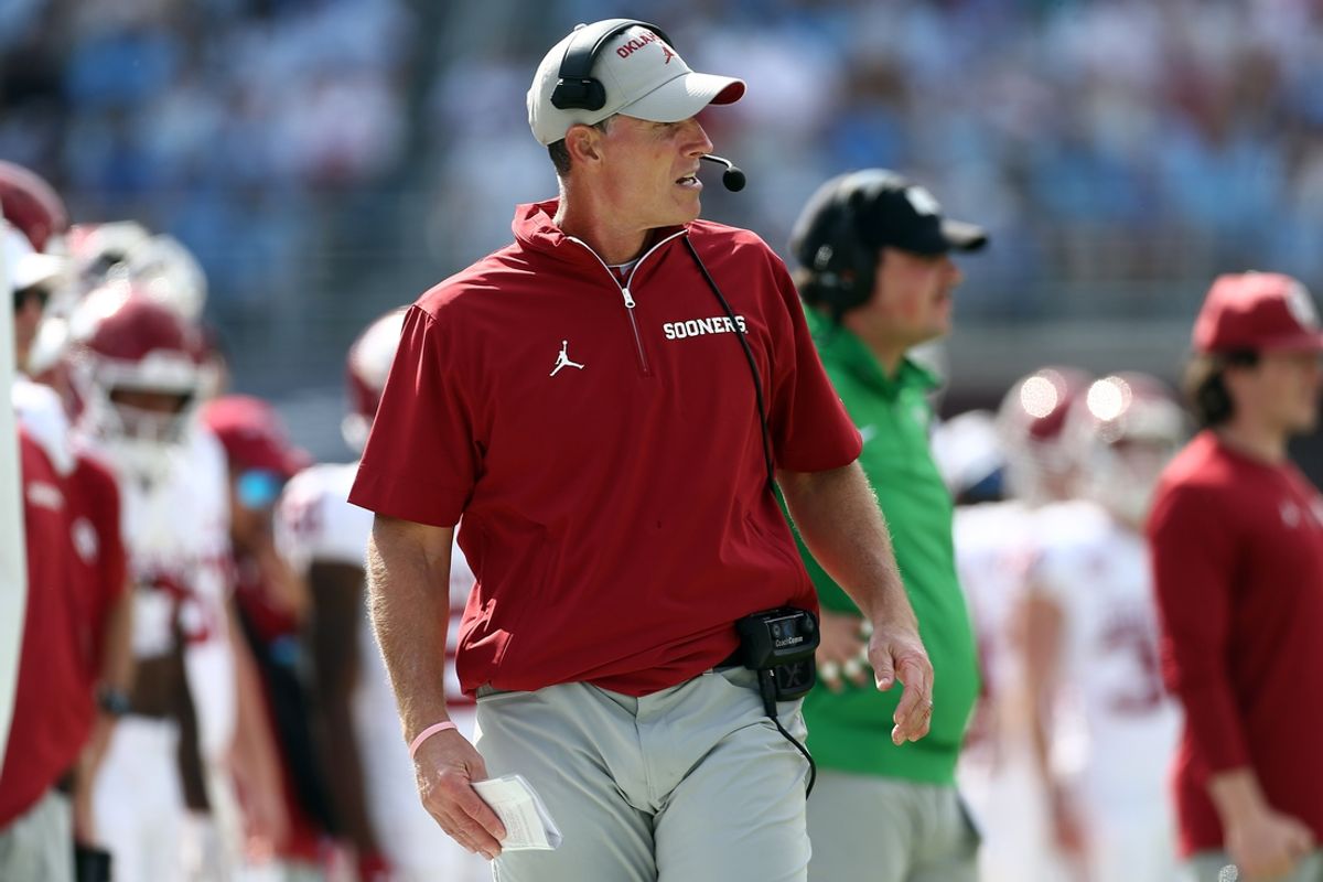 Oct 26, 2024; Oxford, Mississippi, USA; Oklahoma Sooners head coach Brent Venables watches during the first half against the Mississippi Rebels at Vaught-Hemingway Stadium. Mandatory Credit: Petre Thomas-Imagn Images