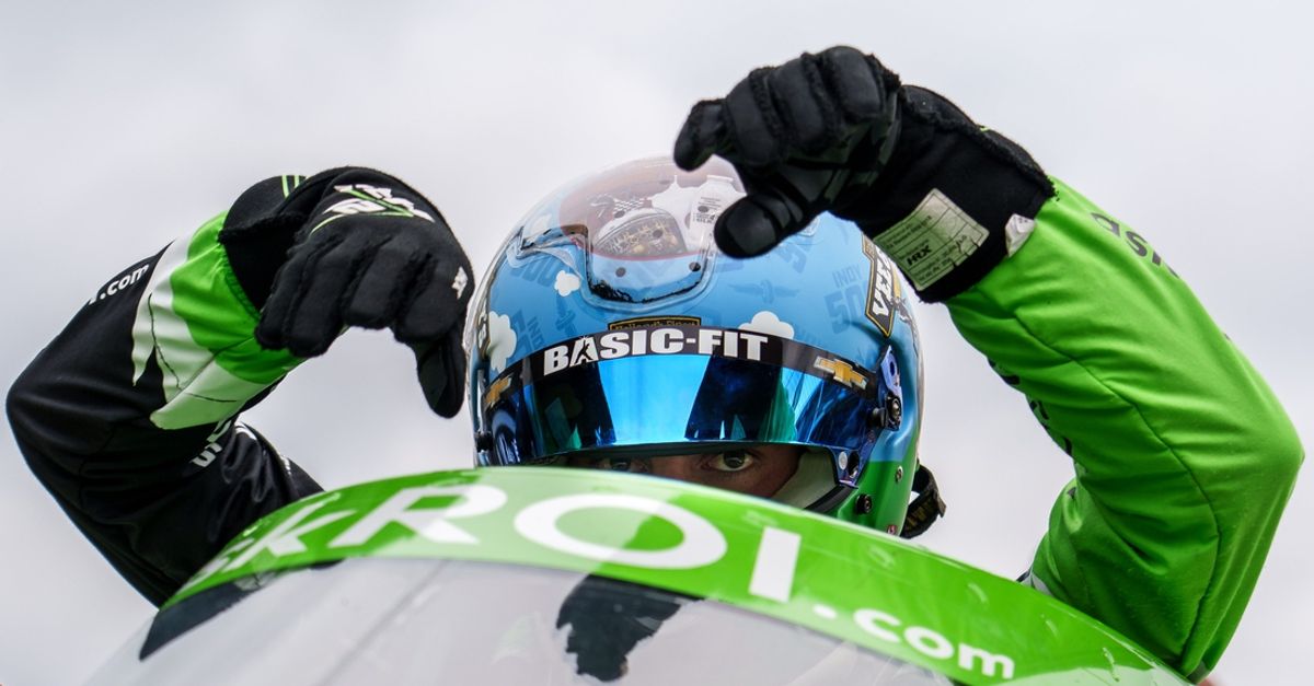 Ed Carpenter Racing driver Rinus VeeKay (21) sits down into his car Friday, May 17, 2024, at Indianapolis Motor Speedway during Fast Friday practice ahead of the 108th running of the Indianapolis 500.