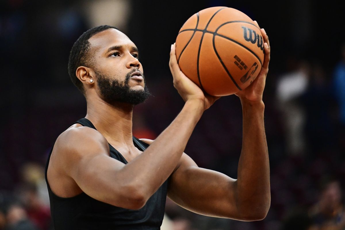 Oct 30, 2024; Cleveland, Ohio, USA; Cleveland Cavaliers forward Evan Mobley (4) warms up before the game between the Cavaliers and the Los Angeles Lakers at Rocket Mortgage FieldHouse. Mandatory Credit: Ken Blaze-Imagn Images