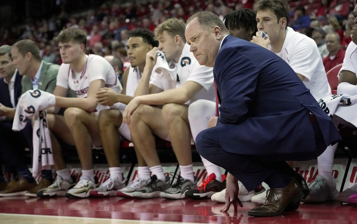 Wisconsin coach Greg Gard is shown during the second half of their preseason game Wednesday, October 30, 2024 at the Kohl Center in Madison, Wisconsin. Wisconsin beat UW-River Falls 78-62.