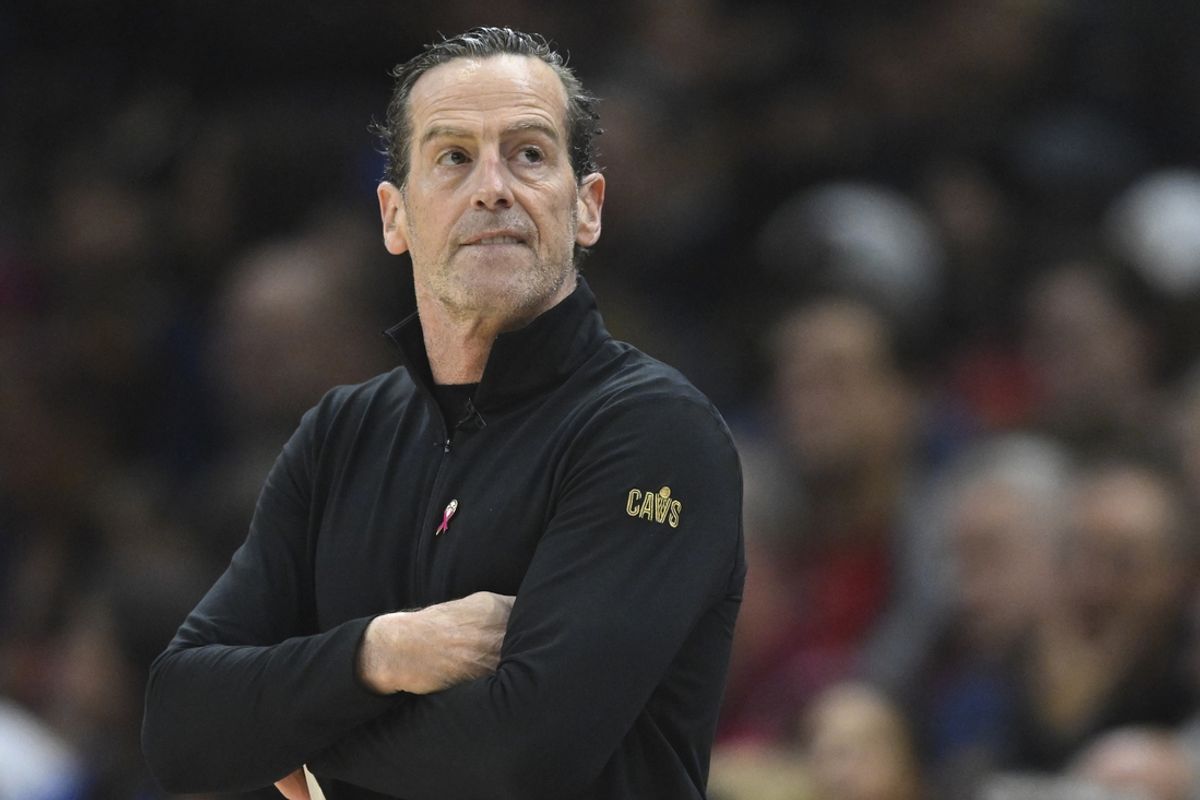 Nov 1, 2024; Cleveland, Ohio, USA; Cleveland Cavaliers head coach Kenny Atkinson stands on the sideline in the first quarter against the Orlando Magic at Rocket Mortgage FieldHouse. Mandatory Credit: David Richard-Imagn Images