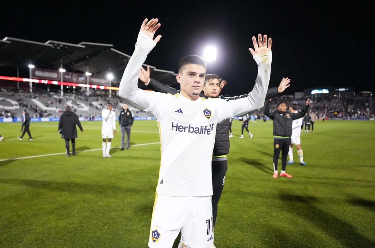 Nov 1, 2024; Commerce City, Colorado, USA; LA Galaxy forward Gabriel Pec (11) waves to fans after the game against the Colorado Rapids in a 2024 MLS Cup Playoffs Round One match at Dick's Sporting Goods Park. Mandatory Credit: Ron Chenoy-Imagn Images