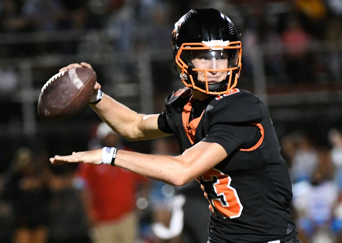 Brady Hart of Cocoa Tigers passes against Rockledge in the annual Barbecue Bowl Friday, November 1, 2024. Craig Bailey/FLORIDA TODAY via USA TODAY NETWORK