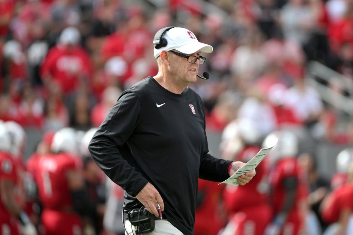 Nov 2, 2024; Raleigh, North Carolina, USA;  Stanford Cardinals head coach Troy Taylor during the second half at Carter-Finley Stadium. Mandatory Credit: Zachary Taft-Imagn Images