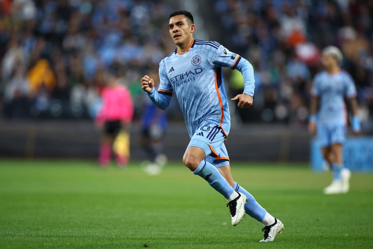 Nov 2, 2024; Harrison, New Jersey, USA; New York City FC forward Alonso Martinez (16) moves on the pitch in the first half against the FC Cincinnati in a 2024 MLS Cup Playoffs Round One match at Red Bull Arena. Mandatory Credit: Vincent Carchietta-Imagn Images