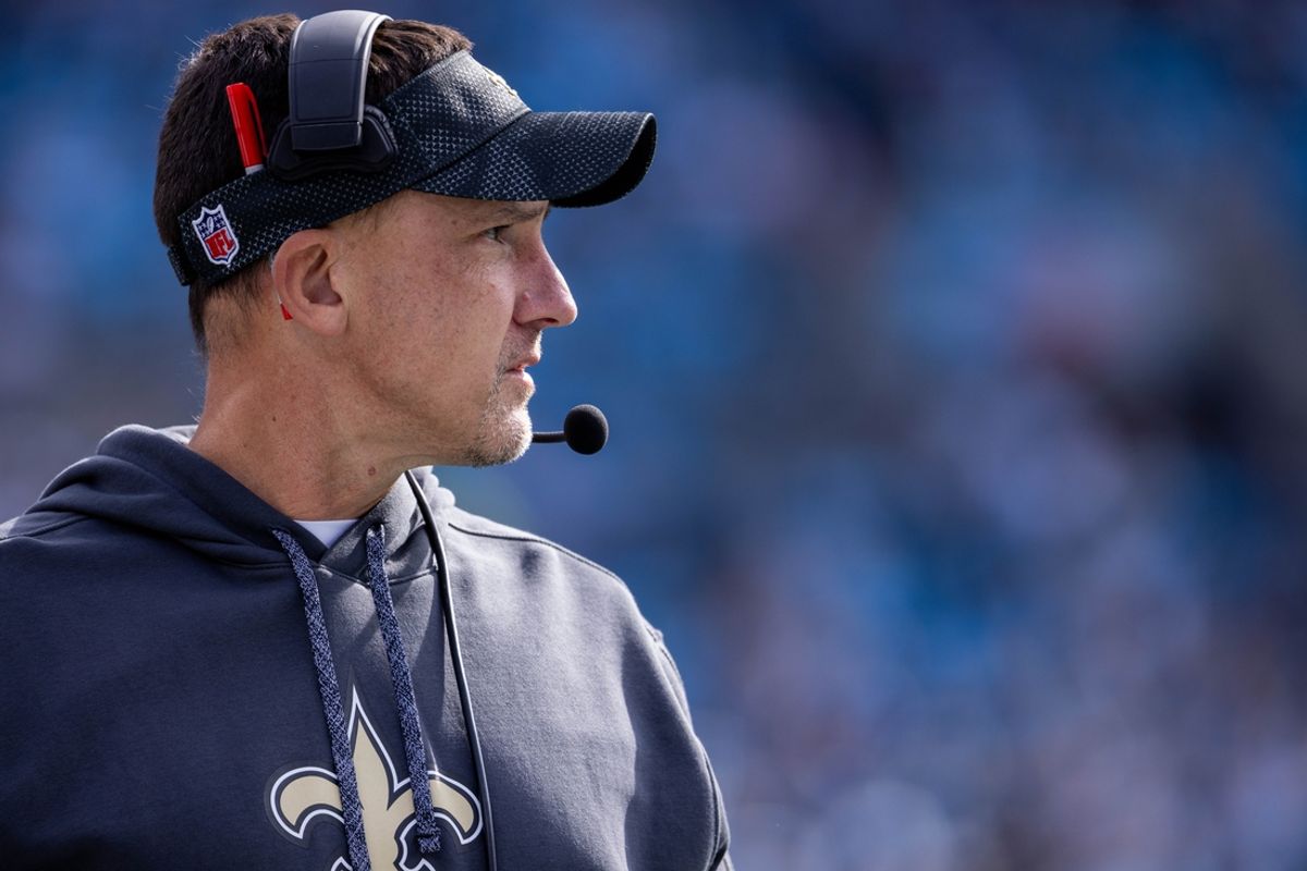 Nov 3, 2024; Charlotte, North Carolina, USA; New Orleans Saints head coach Dennis Allen during the first quarter against the Carolina Panthers at Bank of America Stadium. Mandatory Credit: Scott Kinser-Imagn Images