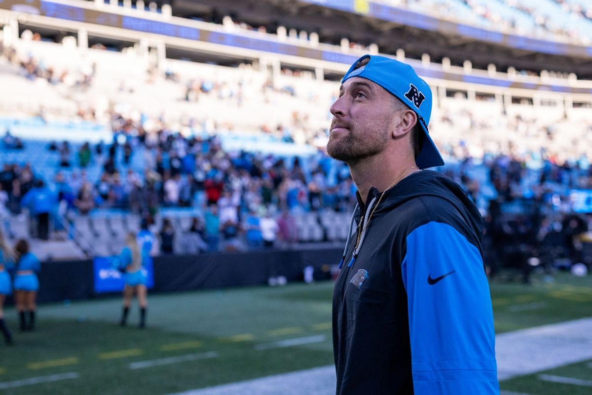 Nov 3, 2024; Charlotte, North Carolina, USA; Carolina Panthers wide receiver Adam Thielen (19) walks off after a win against the New Orleans Saints at Bank of America Stadium. Mandatory Credit: Scott Kinser-Imagn Images