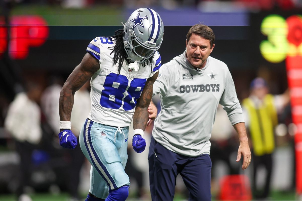 Nov 3, 2024; Atlanta, Georgia, USA; Dallas Cowboys wide receiver CeeDee Lamb (88) leaves the game with an injury against the Atlanta Falcons in the fourth quarter at Mercedes-Benz Stadium. Mandatory Credit: Brett Davis-Imagn Images
