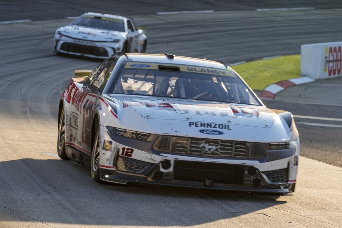 Nov 3, 2024; Martinsville, Virginia, USA; NASCAR Cup Series driver Ryan Blaney (12) during the Xfinity 500 at Martinsville Speedway. Mandatory Credit: Jim Dedmon-Imagn Images