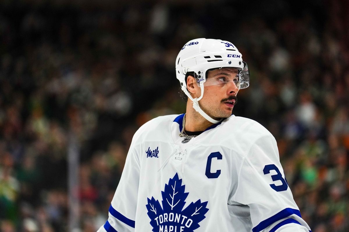 Nov 3, 2024; Saint Paul, Minnesota, USA; Toronto Maple Leafs center Auston Matthews (34) looks on during the third period against the Minnesota Wild at Xcel Energy Center. Mandatory Credit: Brace Hemmelgarn-Imagn Images
