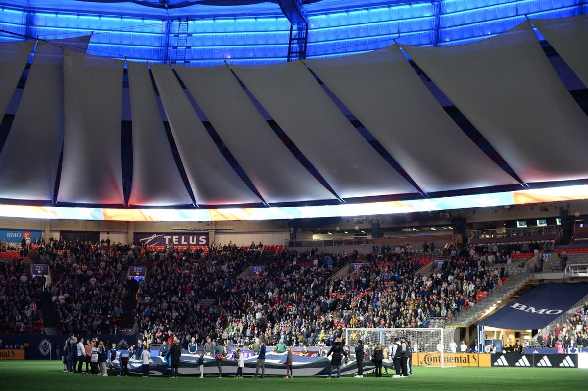 Nov 3, 2024; Vancouver, British Columbia, CAN; General view of the pitch before the match between the LAFC and the Vancouver Whitecaps  in a 2024 MLS Cup Playoffs Round One match at BC Place. Mandatory Credit: Anne-Marie Sorvin-Imagn Images