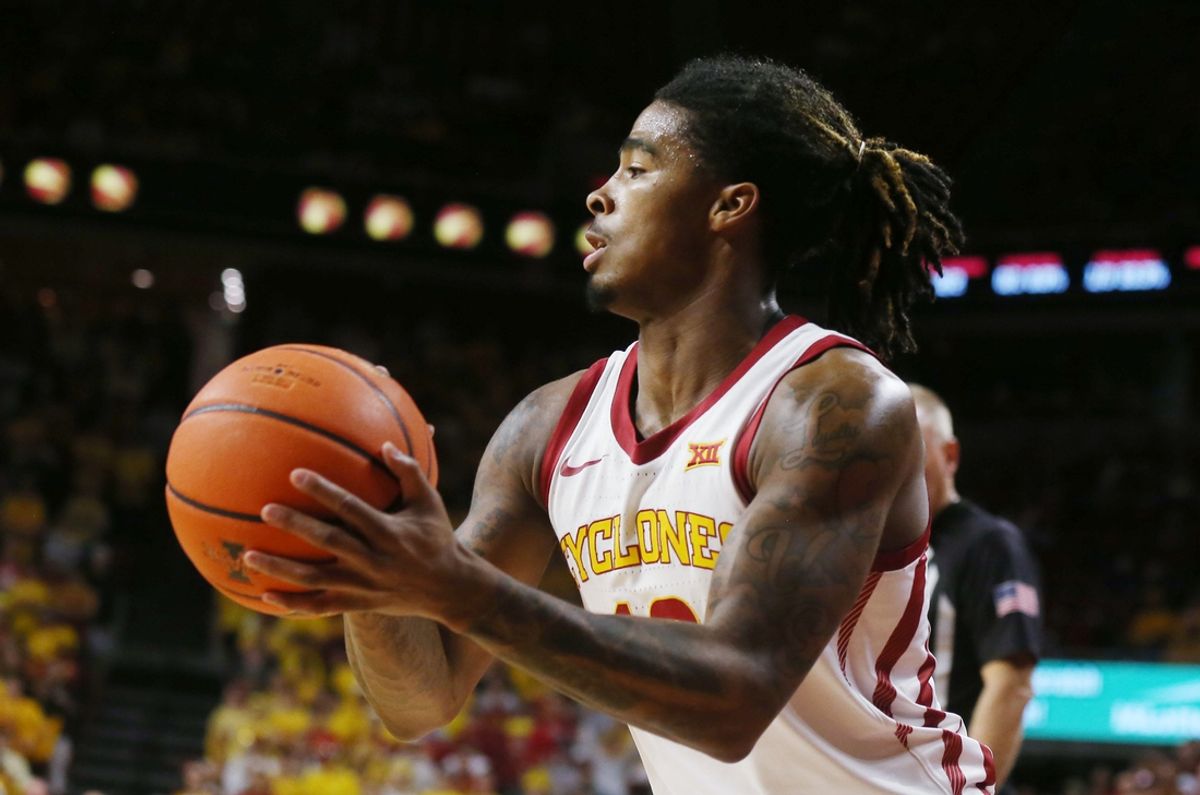 Iowa State cyclones guard Keshon Gilbert (10) drives to the basket against Mississippi Valley State during first half in the NCAA men’s basketball home opening at Hilton Coliseum on Monday, Nov. 4, 2024, in Ames, Iowa.