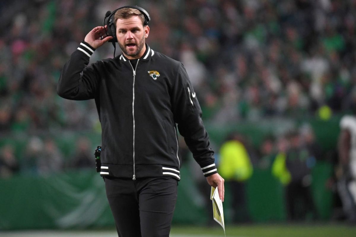 Nov 3, 2024; Philadelphia, Pennsylvania, USA; Jacksonville Jaguars offensive coordinator Press Taylor against the Philadelphia Eagles at Lincoln Financial Field. Mandatory Credit: Eric Hartline-Imagn Images