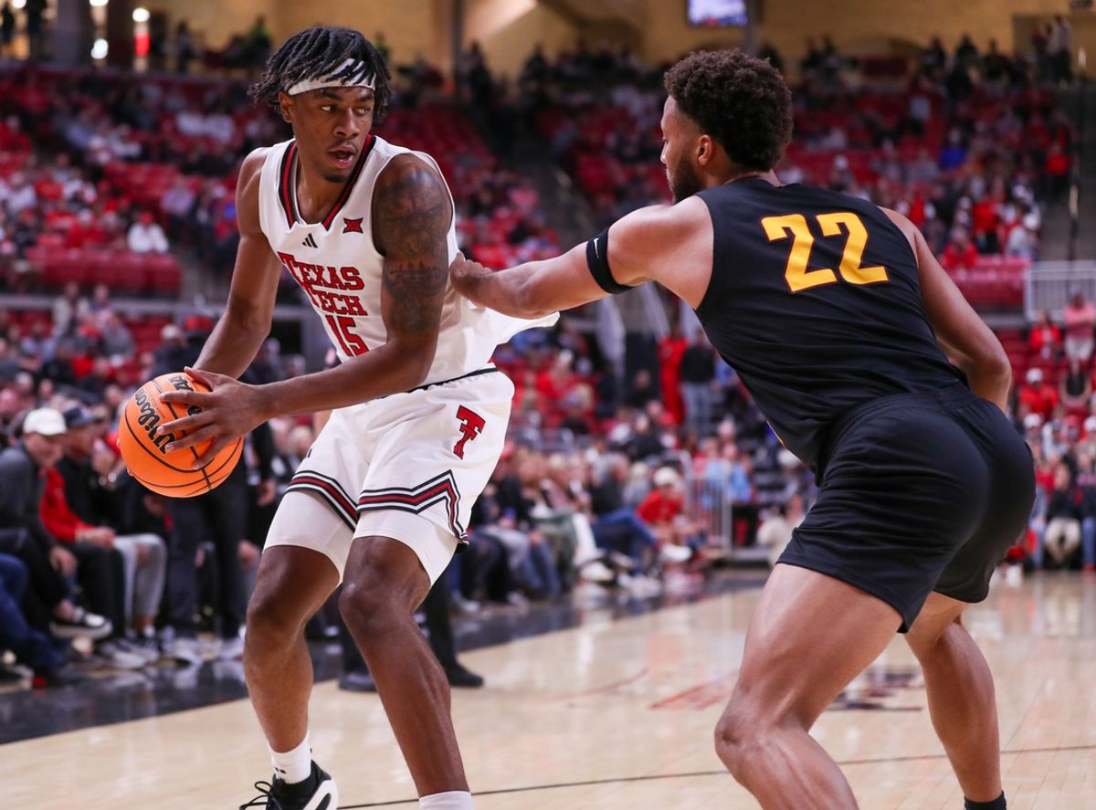 Texas Tech's JT Toppin looks to make a move against Bethune-Cookman during a non-conference basketball game, Tuesday, November 5, 2024, at United Supermarkets Arena.