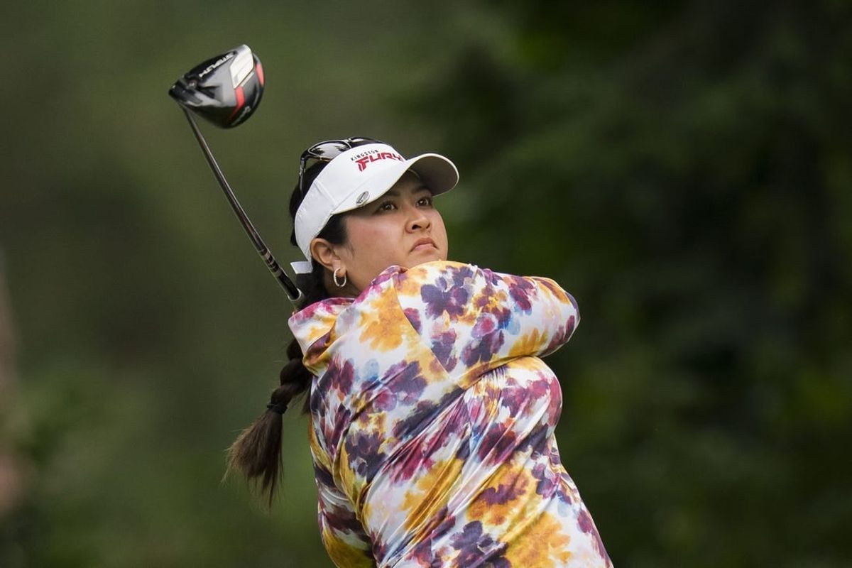 Aug 25, 2023; Vancouver, British Columbia, CAN; Lilia Vu tess off on the fourth hole during the second round of the CPKC Women's Open golf tournament at Shaughnessy Golf & Country Club.