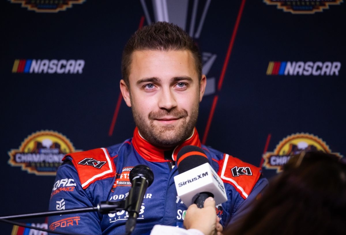 Nov 9, 2024; Avondale, Arizona, USA; NASCAR Truck Series driver Ty Majeski during Championship 4 Media Day at Phoenix Raceway. Mandatory Credit: Mark J. Rebilas-Imagn Images