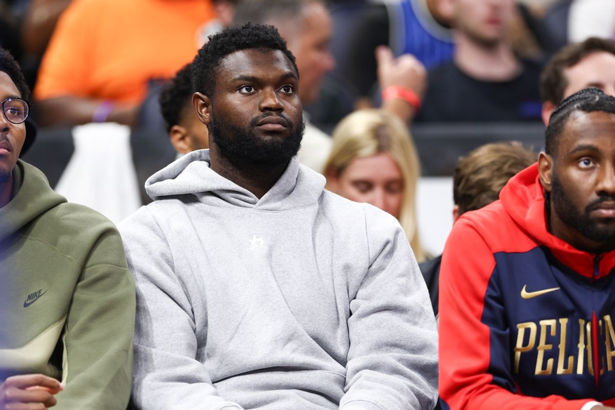 Nov 8, 2024; Orlando, Florida, USA; New Orleans Pelicans forward Zion Williamson (1) looks on from the bench against the Orlando Magic in the third quarter at Kia Center. Mandatory Credit: Nathan Ray Seebeck-Imagn Images