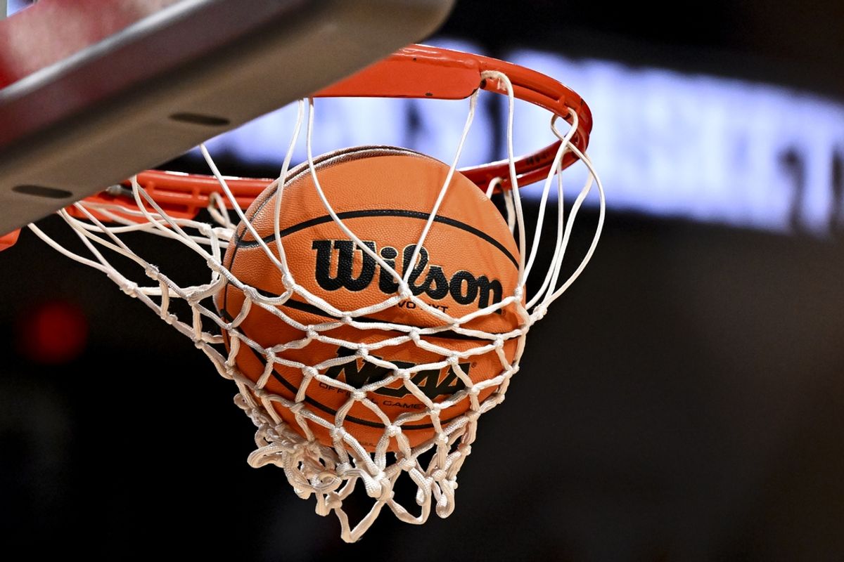 Nov 8, 2024; College Station, Texas, USA; A detailed view of an official game ball with the NCAA logo prior to the game between the Texas A&M Aggies and the East Texas A&M Lions at Reed Arena. The Aggies defeated the Lions 87-55. Mandatory Credit: Maria Lysaker-Imagn Images