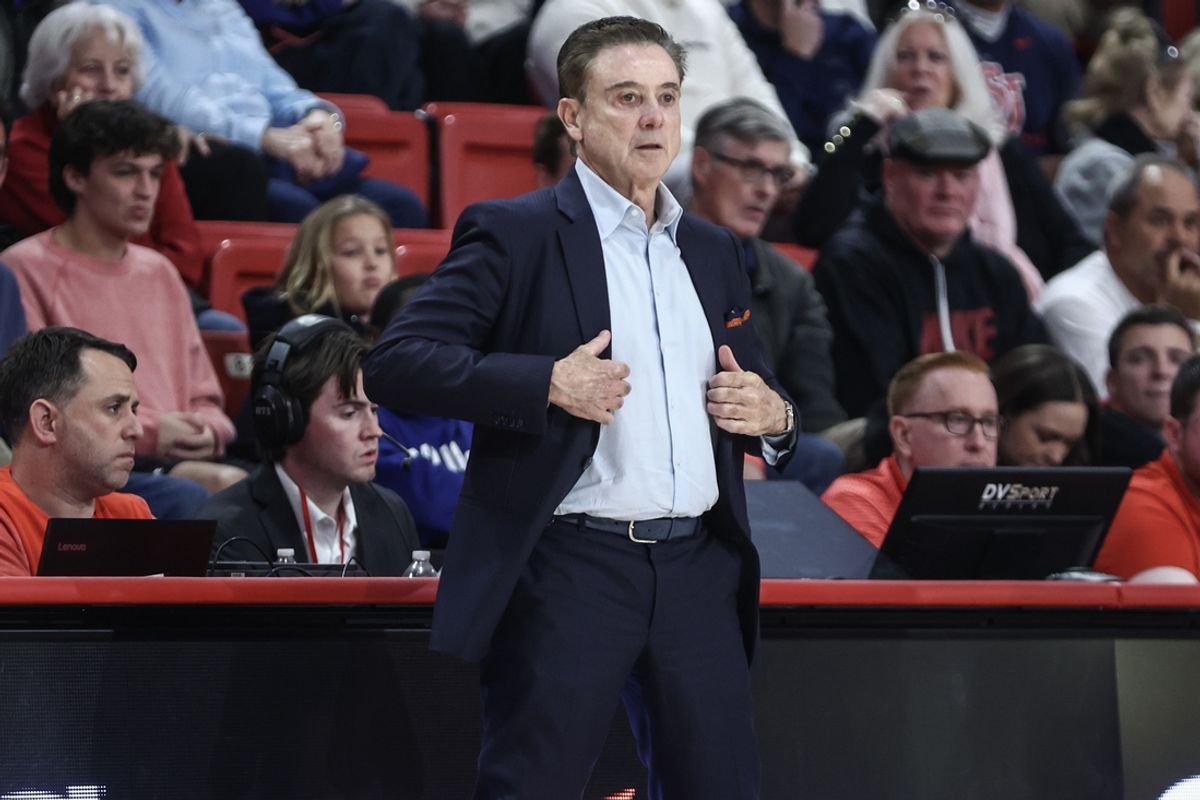 Nov 9, 2024; Queens, New York, USA;  St. John's Red Storm head coach Rick Pitino watches from courtside in the first half against the Quinnipiac Bobcats at Carnesecca Arena. Mandatory Credit: Wendell Cruz-Imagn Images