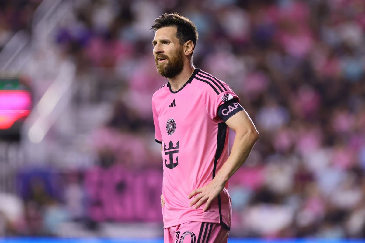 Nov 9, 2024; Fort Lauderdale, Florida, USA; Inter Miami FC forward Lionel Messi (10) reacts in the second half against the Atlanta United FC in a 2024 MLS Cup Playoffs Round One match at Chase Stadium. Mandatory Credit: Sam Navarro-Imagn Images