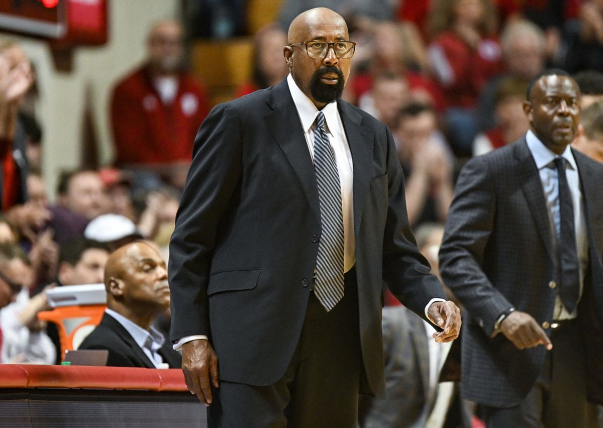 Nov 10, 2024; Bloomington, Indiana, USA;  Indiana Hoosiers head coach Mike Woodson looks on during the second half against the Eastern Illinois Panthers at Simon Skjodt Assembly Hall. Mandatory Credit: Robert Goddin-Imagn Images