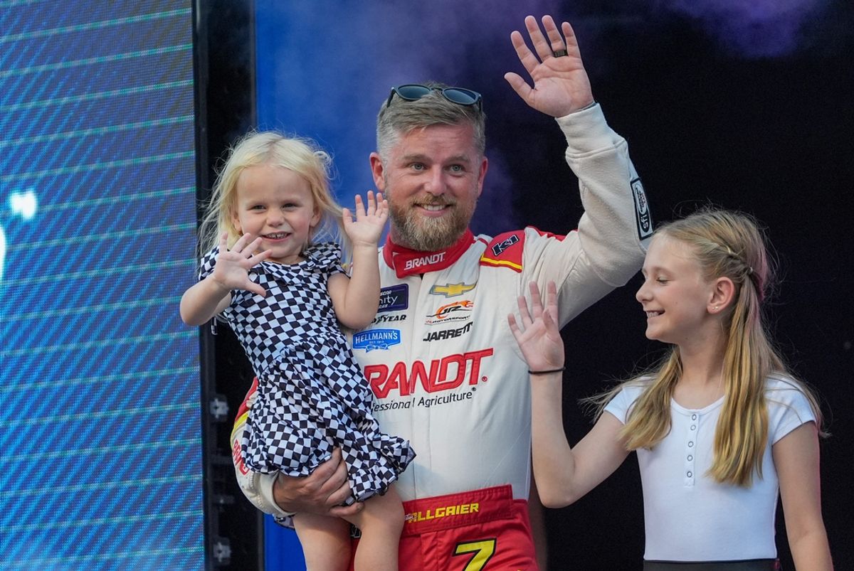 Sep 20, 2024; Bristol, Tennessee, USA; NASCAR Xfinity Series driver Justin Allgaier (7) during driver introductions for the Food City 300 at Bristol Motor Speedway. Mandatory Credit: Randy Sartin-Imagn Images