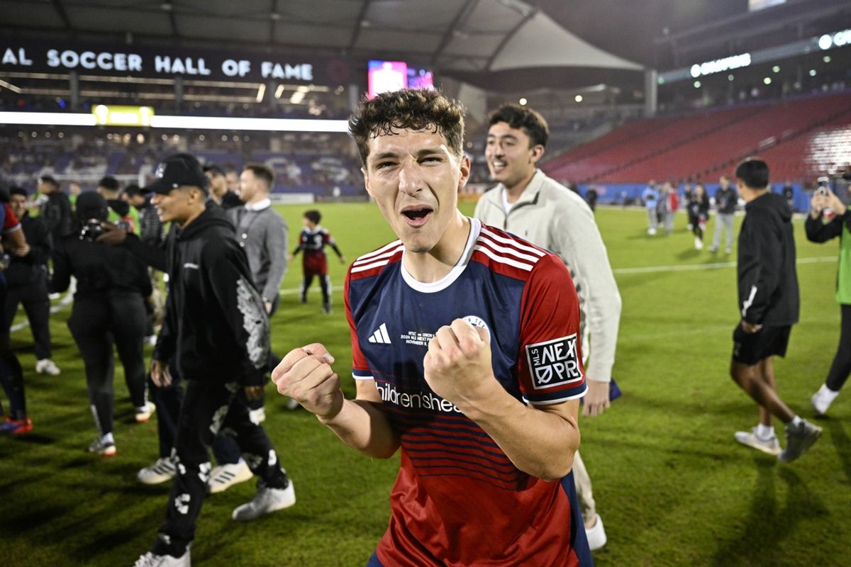 Nov 9, 2024; Frisco, Texas, USA; North Texas SC forward Logan Farrington (23) celebrates after North Texas SC defeats Philadelphia Union II in the 2024 MLS NEXT Pro Cup at Toyota Stadium. Mandatory Credit: Jerome Miron-Imagn Images