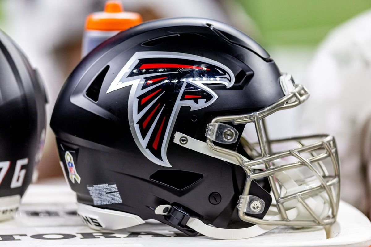 Nov 10, 2024; New Orleans, Louisiana, USA;   Detailed view of the Atlanta Falcons helmet against the New Orleans Saints during the second half at Caesars Superdome. Mandatory Credit: Stephen Lew-Imagn Images