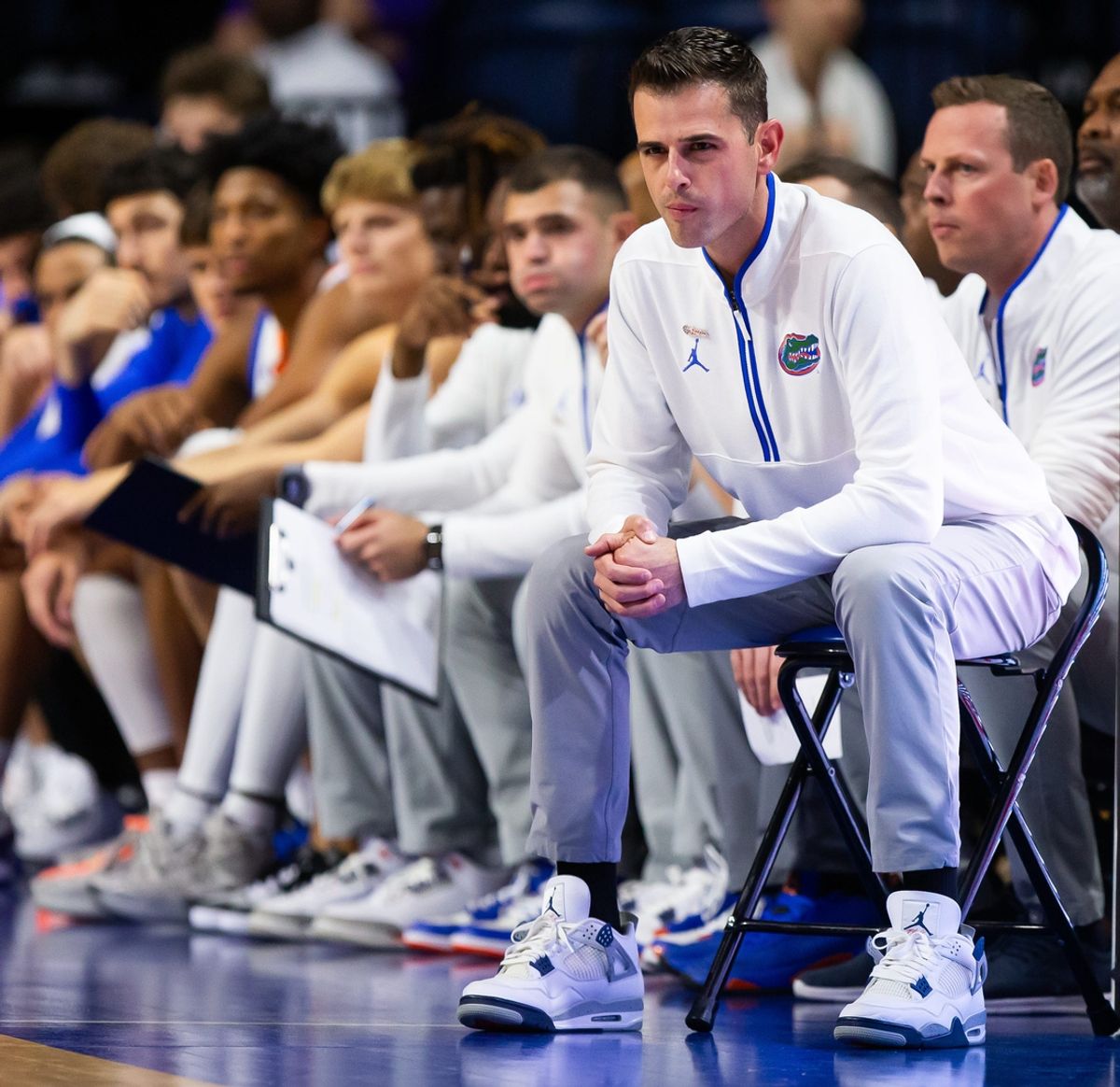 Florida Gators head coach Todd Golden watches from the sideline during the first half. The Florida Gators hosted the Grambling Tigers at Exactech Area at the Stephen C. O'Connell Center in Gainesville, FL on Monday, November 11, 2024. [Doug Engle/Gainesville Sun]