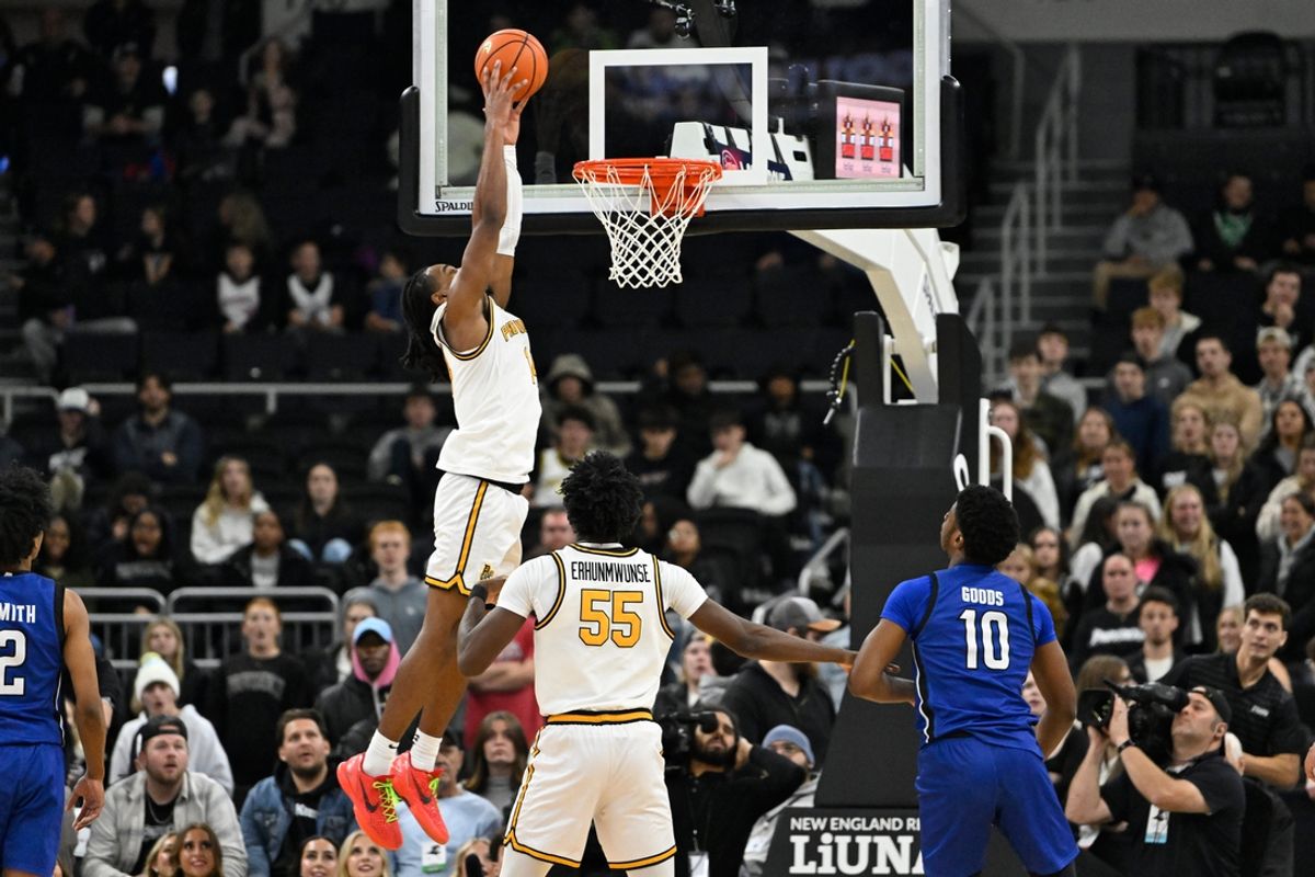 Nov 12, 2024; Providence, Rhode Island, USA; Providence Friars guard Corey Floyd Jr. (14) makes a basket during the second half against the Hampton Pirates at Amica Mutual Pavilion. Mandatory Credit: Eric Canha-Imagn Images