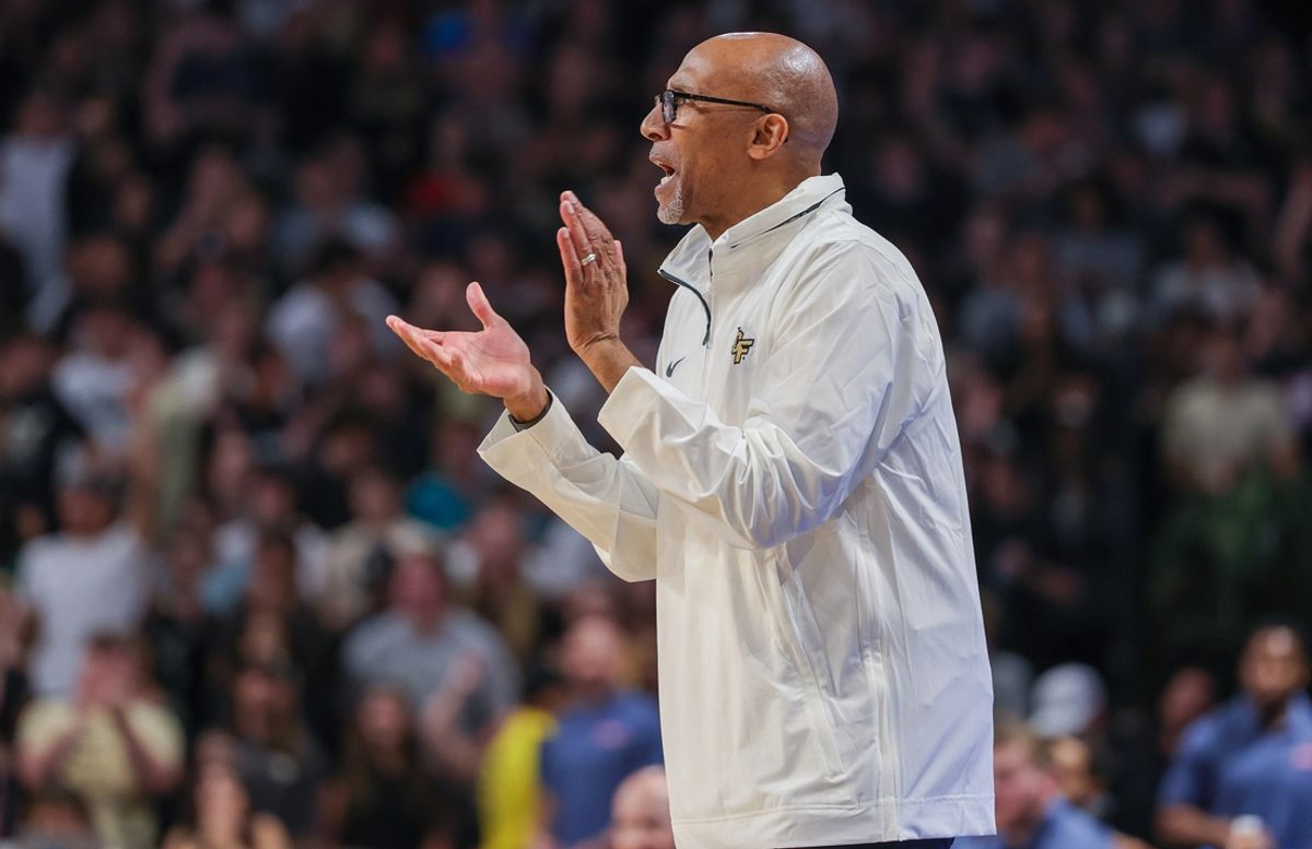 Nov 12, 2024; Orlando, Florida, USA; UCF Knights head coach Johnny Dawkins reacts after a play during the second half against the Florida Atlantic Owls at Addition Financial Arena. Mandatory Credit: Mike Watters-Imagn Images