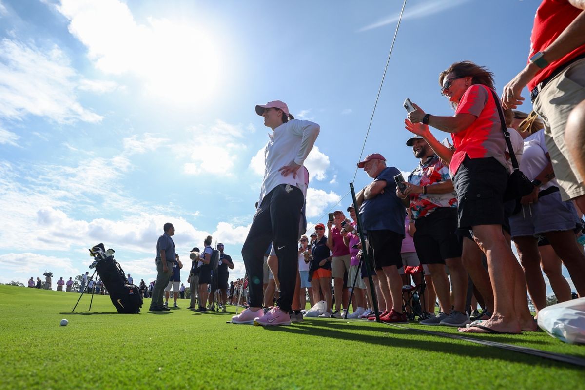 Nov 13, 2024; Belleair, Florida, USA; Indiana Fever guard Caitlin Clark (22) looks on during The Annika golf tournament Pro Am at Pelican Golf Club. Mandatory Credit: Nathan Ray Seebeck-Imagn Images