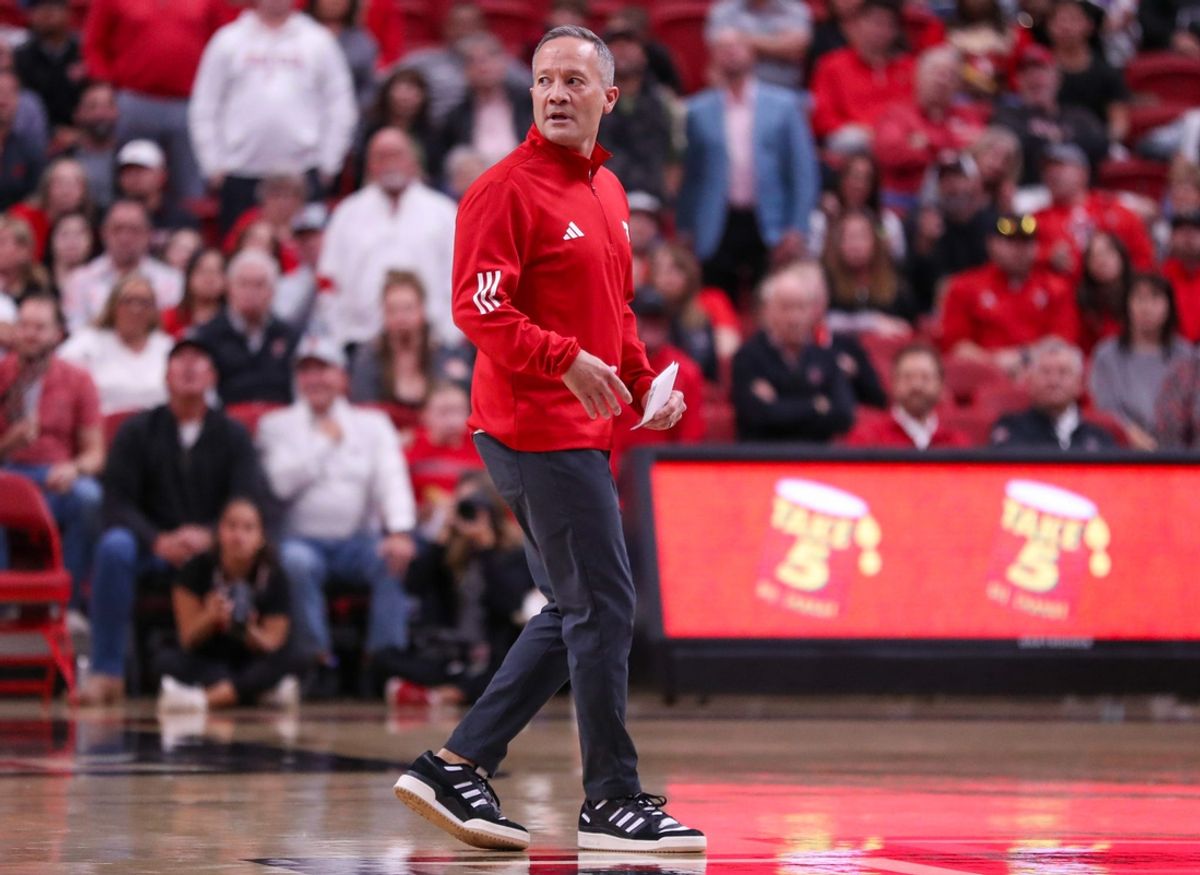 Texas Tech head coach Grant McCasland looks on against Wyoming during a non-conference basketball game, Wednesday, Nov. 13, 2024, in United Supermarkets Arena.