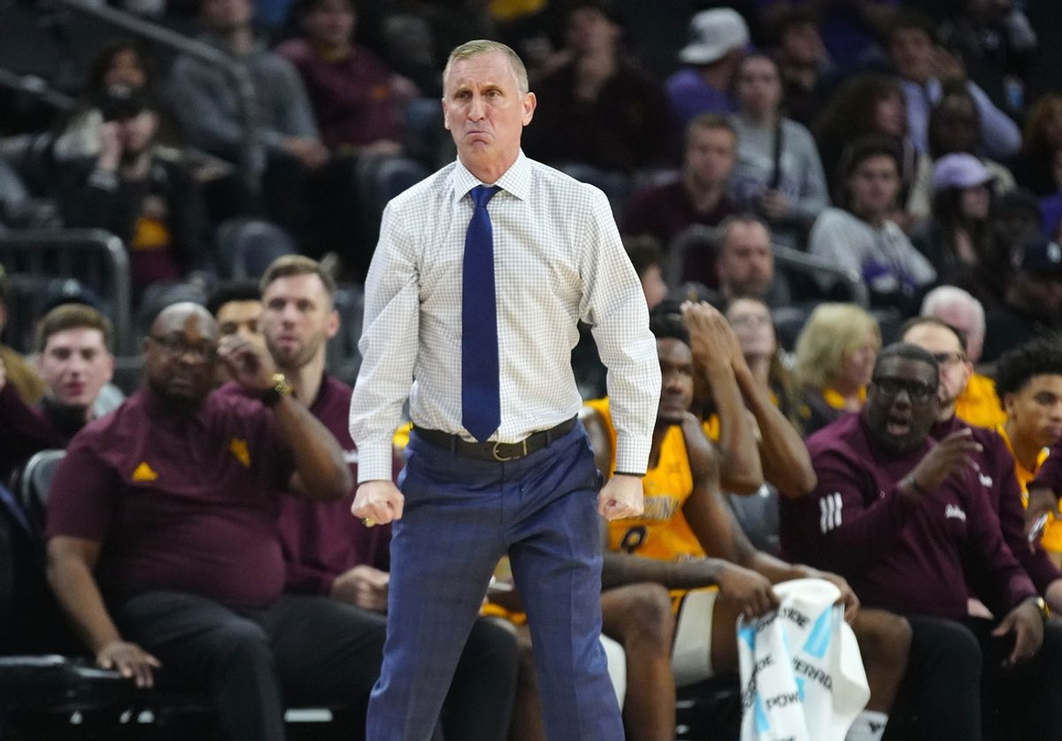 ASU head coach Bobby Hurley yells to his team during a game against GCU at Footprint Center in Phoenix on Nov. 14, 2024.