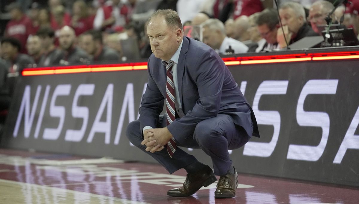 Nov 15, 2024; Madison, Wisconsin, USA; Wisconsin head coach Greg Gard is shown during the second half of their game Friday, November 15, 2024 at the Kohl Center in Madison, Wisconsin.Unranked Wisconsin upset Arizona 103-88.  Mandatory Credit: Mark Hoffman/USA TODAY Network via Imagn Images