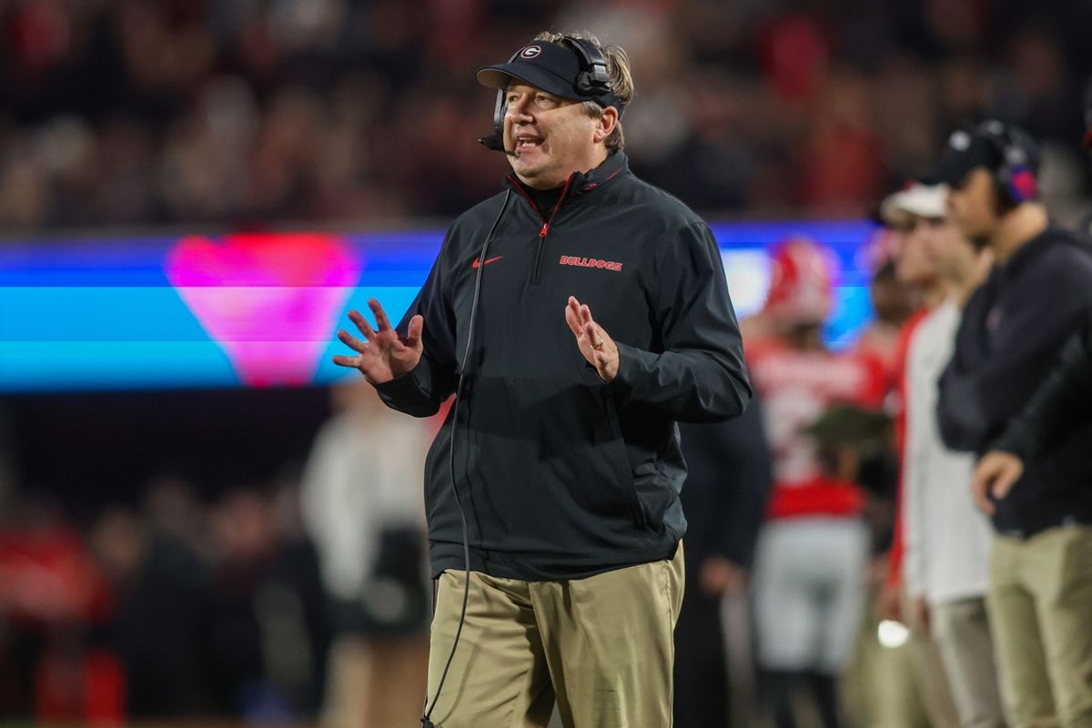 Nov 16, 2024; Athens, Georgia, USA; Georgia Bulldogs head coach Kirby Smart on the sideline against the Tennessee Volunteers in the second quarter at Sanford Stadium. Mandatory Credit: Brett Davis-Imagn Images