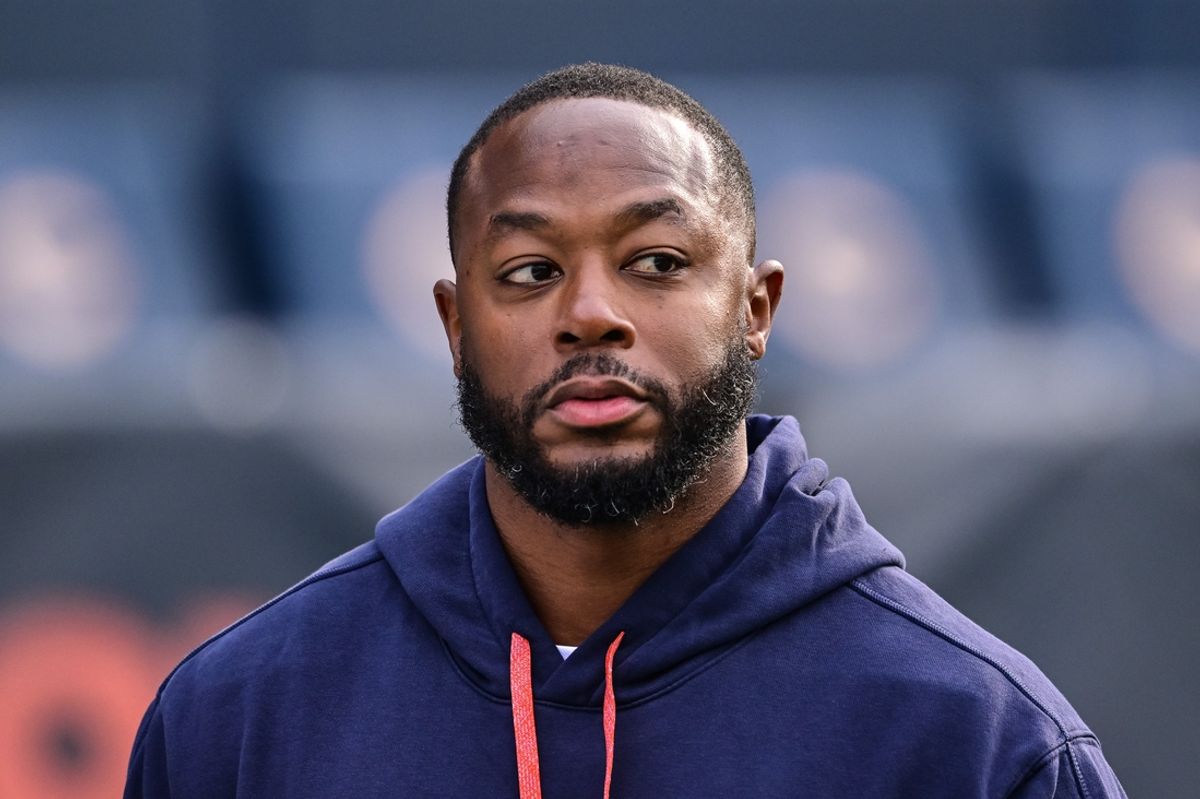 Nov 17, 2024; Chicago, Illinois, USA; Chicago Bears offensive coordinator Thomas Brown looks on before the game against the Green Bay Packers at Soldier Field. Mandatory Credit: Daniel Bartel-Imagn Images